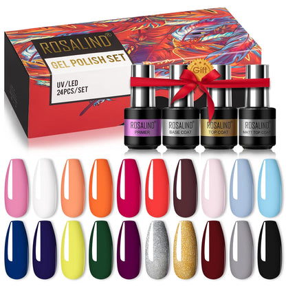 ROSALIND Nail Gel Manicure Set Hybrid Varnish Kit For Nails Art UV Lamp Semi Permanent Nail Gel Polish Set With Good Pack