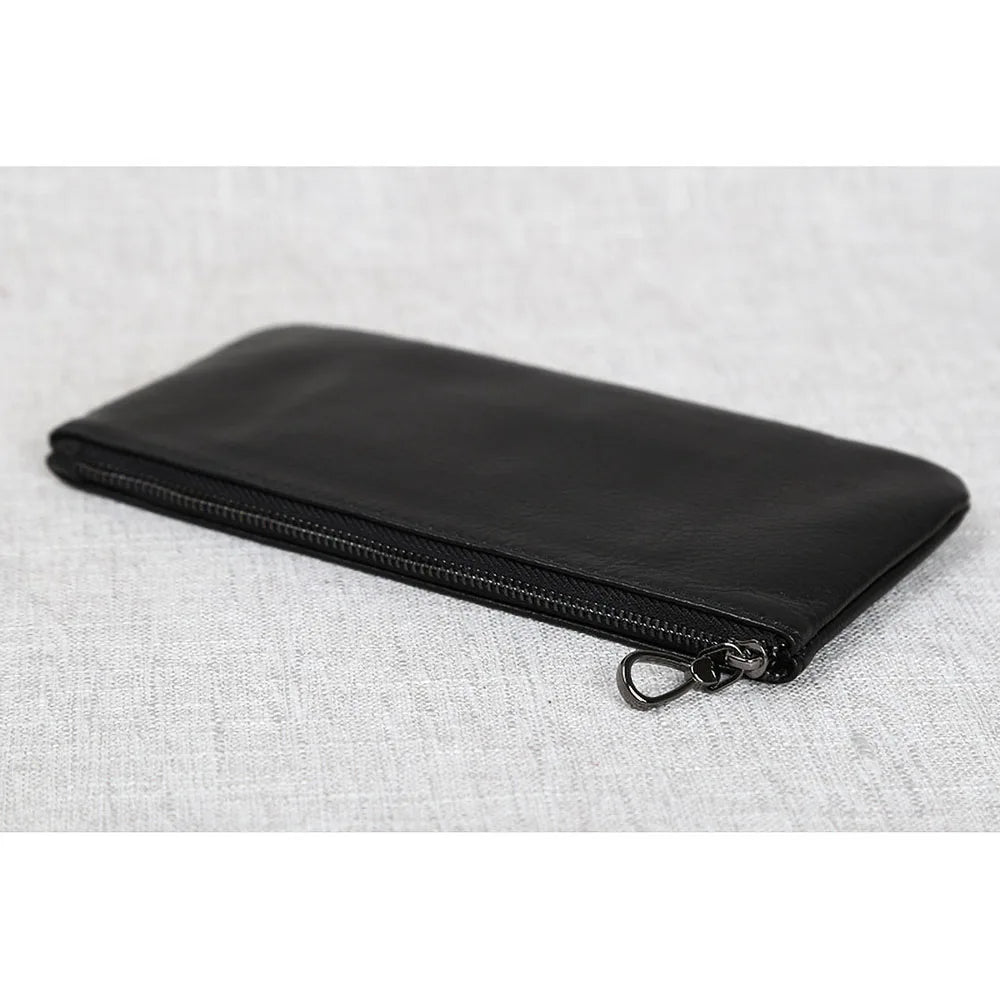 ZRCX Men's Genuine Leather Long Zipper Wallet First Layer Cowhide Youth Ultra-Thin Handbag Wallet Trendy Brand Simple Wallet