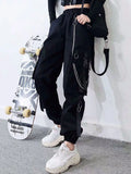 Pantalones cargo para mujer 2023, pantalones harén de moda con bolsillos punk, pantalones deportivos con cadena, elásticos Harajuku, cintura alta, ropa de calle.