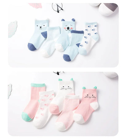 5 Pairs/Lot Kids Soft Cotton Socks Boy Girl Baby Infant Fashion Stripe Warm For Autumn Winter 0-8 Years Children Cartoon Sock