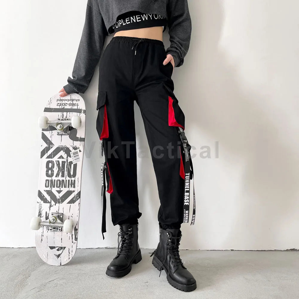 Pantalones cargo para mujer 2023, pantalones harén de moda con bolsillos punk, pantalones deportivos con cadena, elásticos Harajuku, cintura alta, ropa de calle.