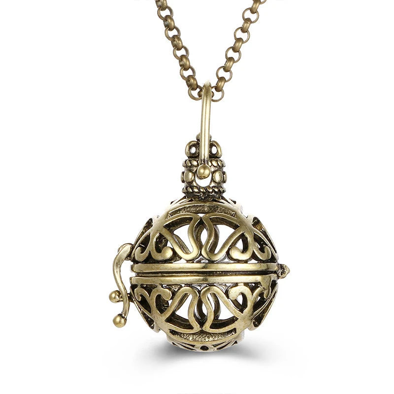 Mexico Music Ball Hollow Zircon Pendant Vintage Perfume Locket Necklace Aromatherapy Diffuser Sweater Chain For Women Jewelry