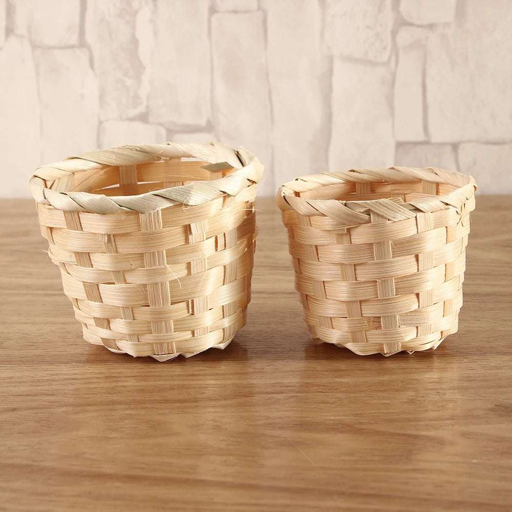 1PCs Small Basket Desktop Finishing Home Storage Bamboo Weaving Products Sundries Organizer Rattan Plant Box Wicker Basket