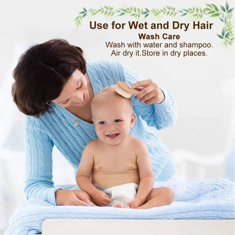 Newborn Baby Natural Wooden Boys Girls Soft Wool Hair Brush Head Comb Infant Head Massager Portable Bath Brush Comb For Kids