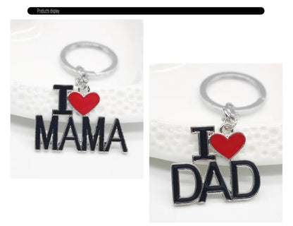 Llavero con letras huecas "Amo a mamá, mamá, papá y papá" para mujeres y hombres, joyería, mochila, llavero, regalos para el Día del Padre y el Día de la Madre.