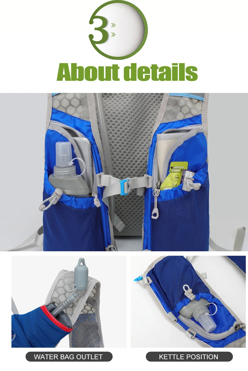 Mochila ultraligera de 5 l para correr en senderos al aire libre, chaleco de hidratación para correr, bolsa transpirable para ciclismo de maratón, botella de agua de 500 ml.
