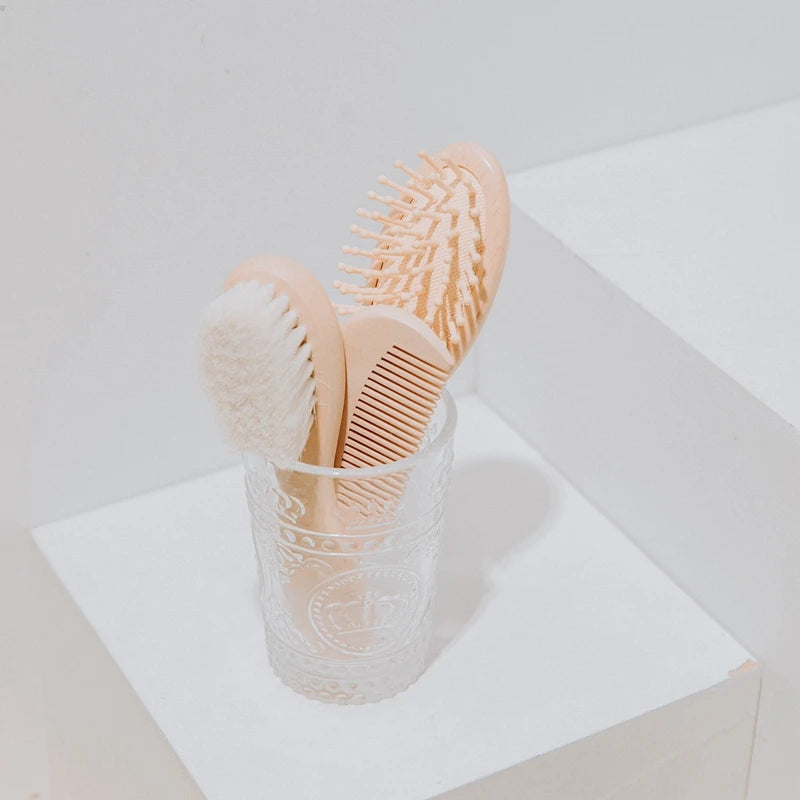 Newborn Baby Natural Wooden Boys Girls Soft Wool Hair Brush Head Comb Infant Head Massager Portable Bath Brush Comb For Kids