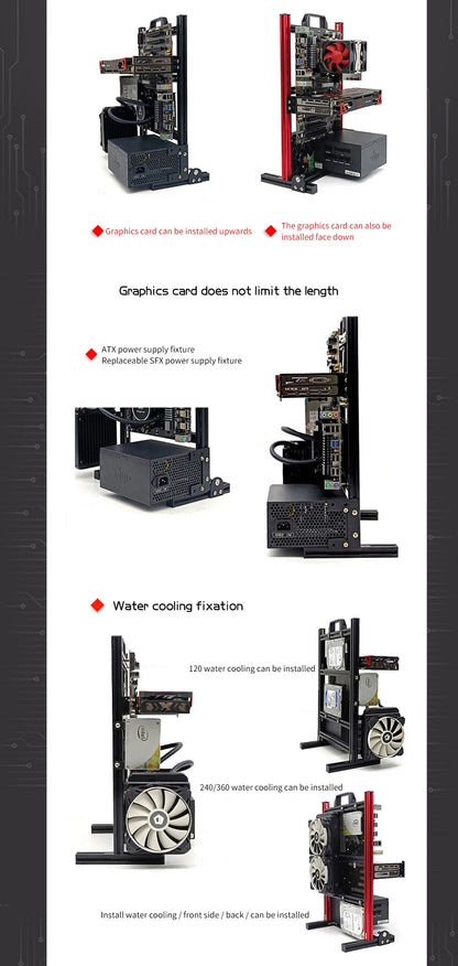 Aluminum Fully Open Case Frame Support ITX / MATX /ATX Motherboard,Vertical Computer Housing PC Water Cooling Gamer DIY Cabinet