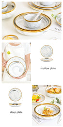 New Double-sided Gilt Rim Gray Marble Pattern Gilt Rim Porcelain Dinner Plate Set  Salad Noodles Bowl Ceramic Tableware