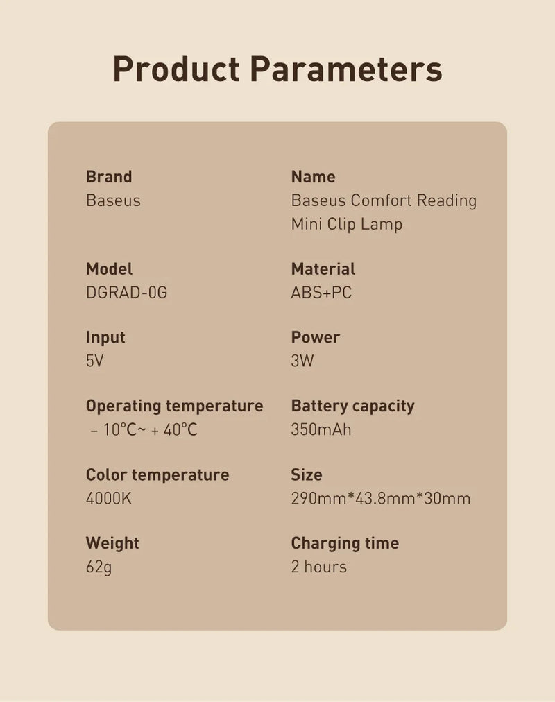 Baseus Led Desk Lamp Clip-On Night Light Reading Computer Keyboard illuminated Eye Protection Lamp With USB Charging For Bedroom