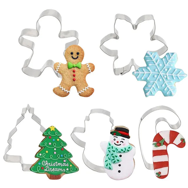 Juego de 5 cortadores de galletas de jengibre para Navidad, moldes para decorar pasteles y árboles de Navidad, regalo de Navidad, molde para hornear galletas DIY. 