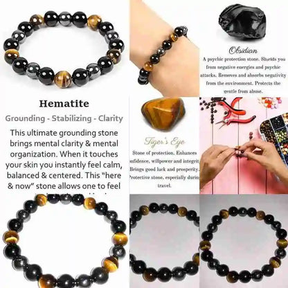 Pulseras de cuentas de obsidiana negra natural, hematita, ojo de tigre, para hombres, protección magnética de la salud, joyería para el alma de las mujeres, pulsera para hombre 