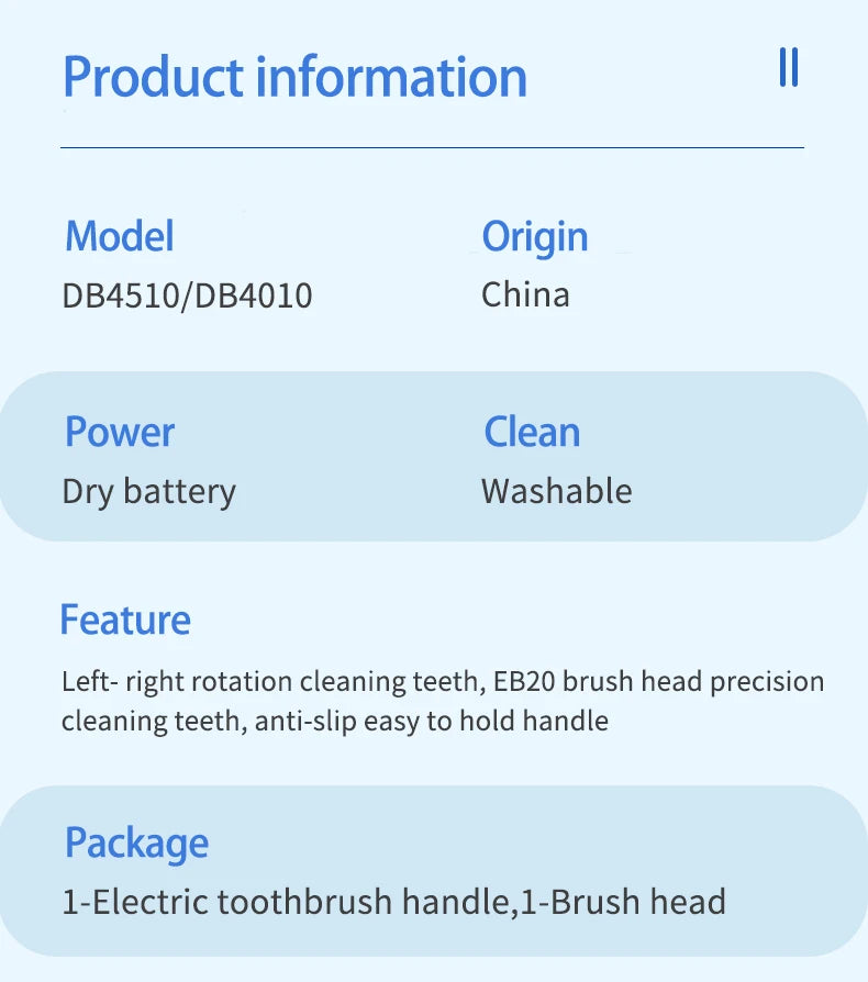 Oral B Sonic Electric Toothbrush Battery Powered 2D Rotating Tooth Brush Oral Hygiene Dental Teeth with Replaceable Heads