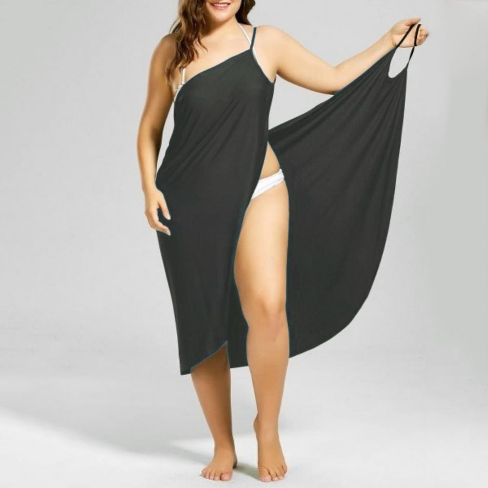 Vestidos de verano de playa de color liso para mujer, vestidos casuales sexis con cuello halter y mangas largas, vestidos de toalla sueltos, tallas grandes S-5XL