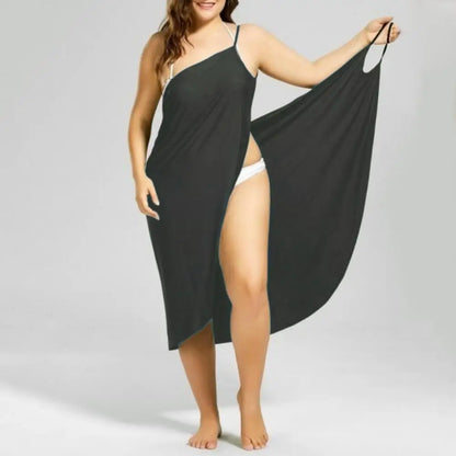 Vestidos de verano de playa de color liso para mujer, vestidos casuales sexis con cuello halter y mangas largas, vestidos de toalla sueltos, tallas grandes S-5XL