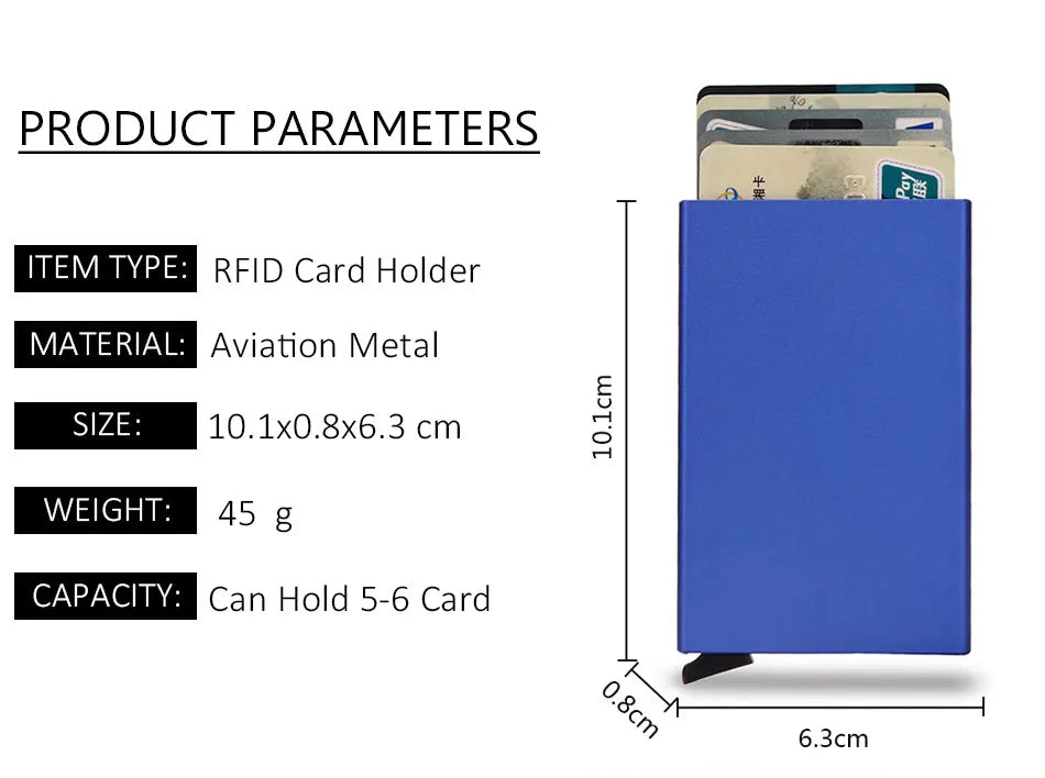 Tarjetero RFID de aluminio metálico, minibilleteras minimalistas y delgadas para hombre y mujer, tarjetero de negocios para hombre y mujer
