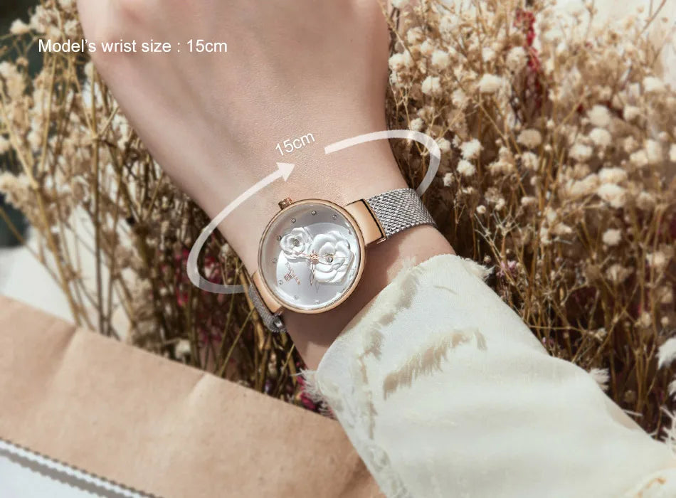 Reloj para mujer NAVIFORCE, marca de lujo superior, malla de acero, resistente al agua, relojes para mujer, reloj de pulsera femenino de cuarzo con flores, reloj encantador para chica.