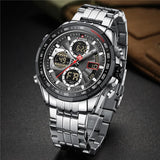 NAVIFORCE Top Brand Luxury Classic Men's Watch Quartz Digital Male Clock Military Sport Silver Stainless Steel Man Wristwatch 9197