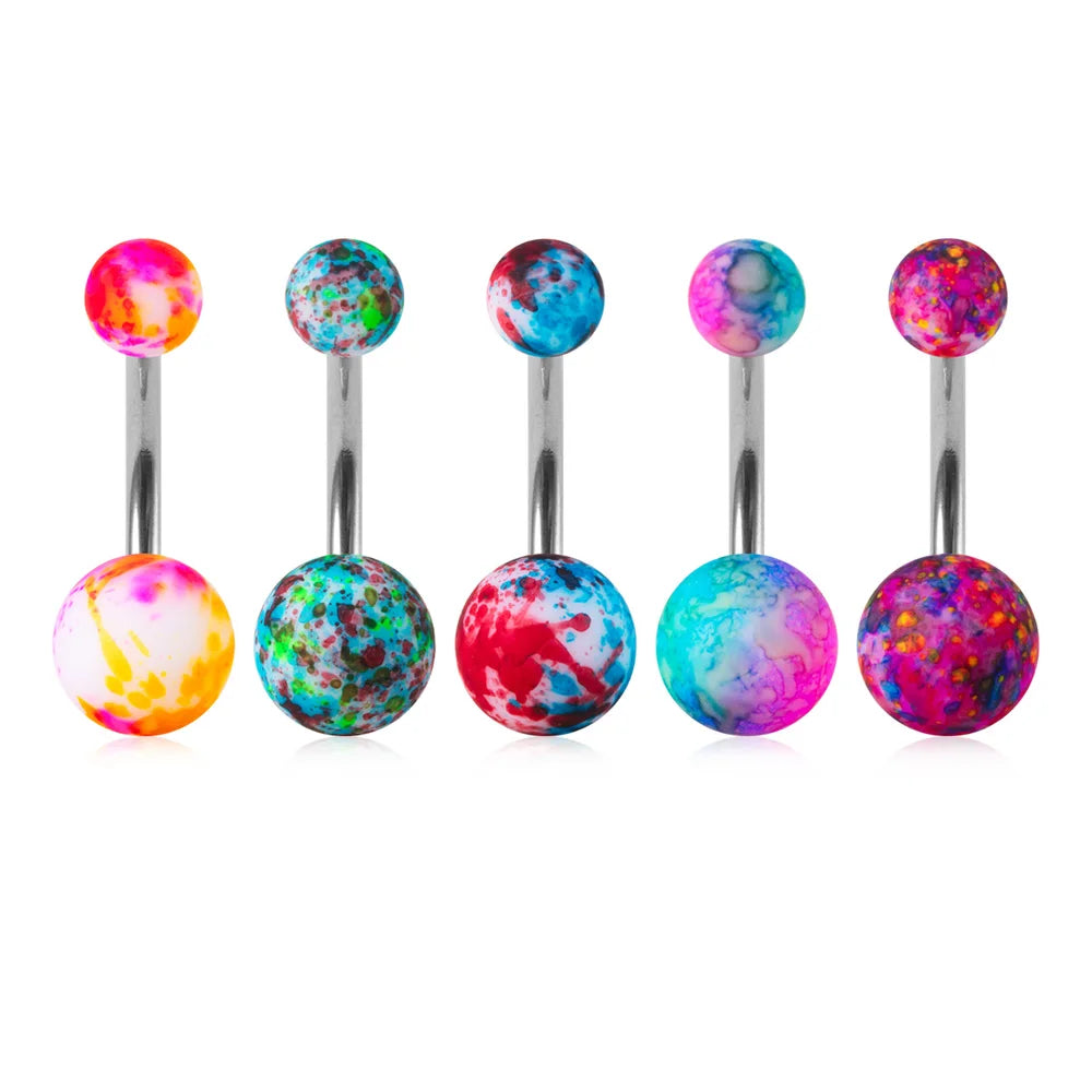 5Pcs 14G Navel Piercing Jewelry Set Sexy Colorful Acrylic Belly Piercing for Women 316L Surgical Steel Bar Belly Button Rings