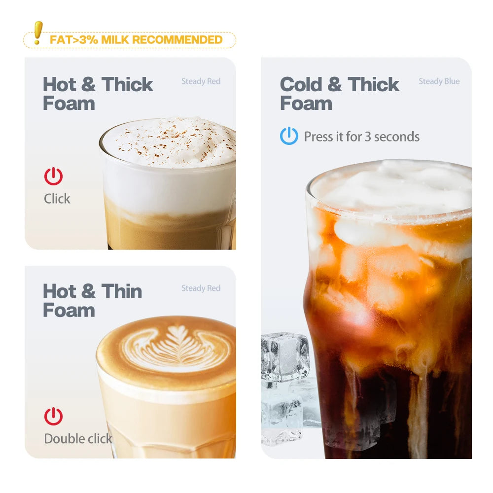 HiBREW Milk Frother Frothing Foamer Chocolate Mixer Cold/Hot Latte Cappuccino Fully Automatic Milk Warmer Cool Touch M1A