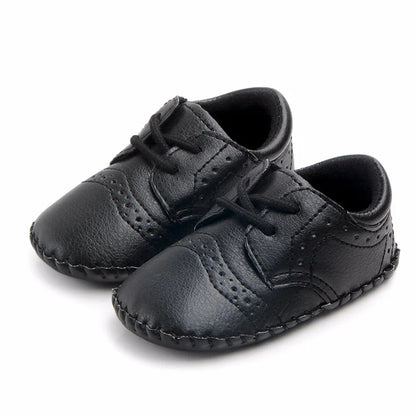 Meckior New Baby Shoes Retro Leather Boy Girl Shoes Toddler Rubber Sole Anti-slip First Walkers Newborn Infant Baby Crib Shoes