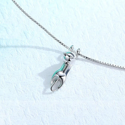 Wedding Bridal Jewelry Sets for Women 925 Sterling Silver Cute Cat Earrings Long Chain Necklaces Pendant Party Gifts