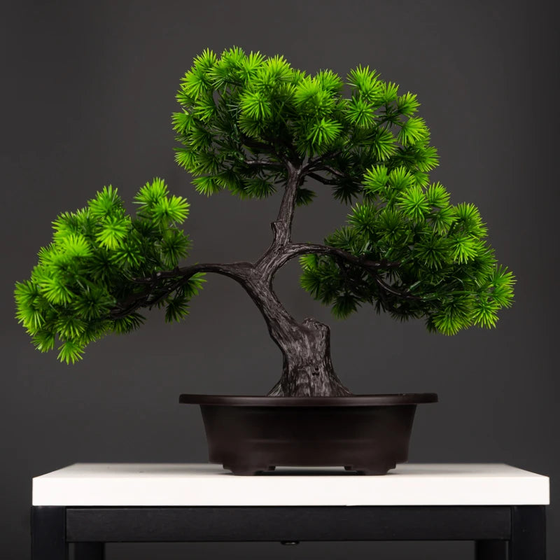 27cm Artificial Pine Plants Bonsai Fake Tree Ornaments Plastic Plants Landscape Simulation Tree for Home Room Desktop Decoration