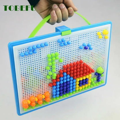 Juego de 296 cuentas de hongo en forma de clavo, rompecabezas inteligente 3D, tablero de rompecabezas para niños, juguetes educativos.
