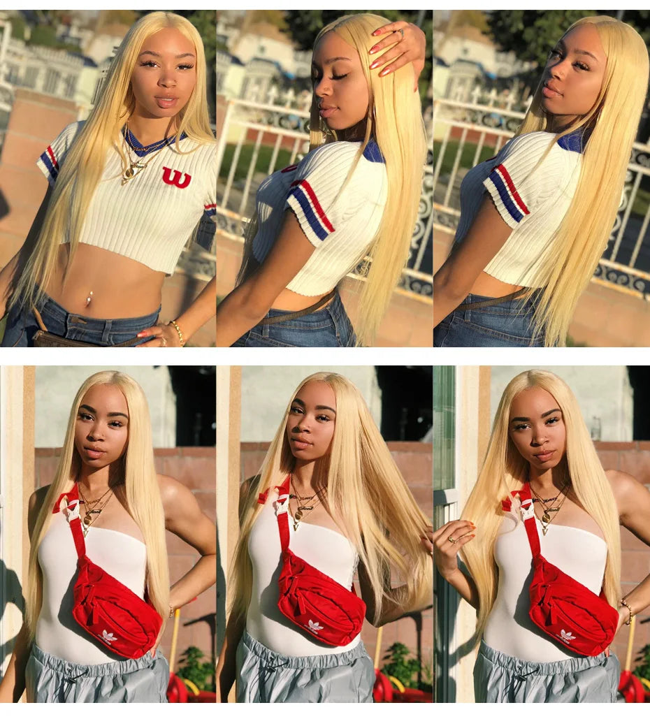 360 Full Lace Wig Human Hair Pre Plucked 613 Blonde Colored Lace Front Wigs Bone Straight Ponytail Human Hair Lace Frontal Wig