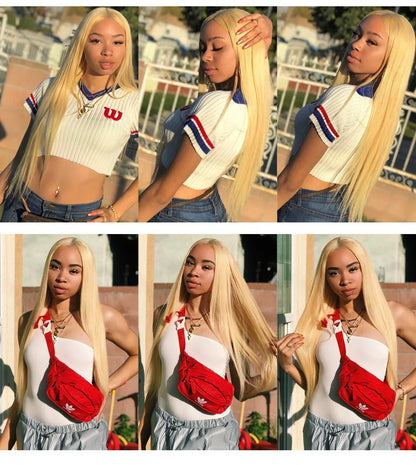 360 Full Lace Wig Human Hair Pre Plucked 613 Blonde Colored Lace Front Wigs Bone Straight Ponytail Human Hair Lace Frontal Wig