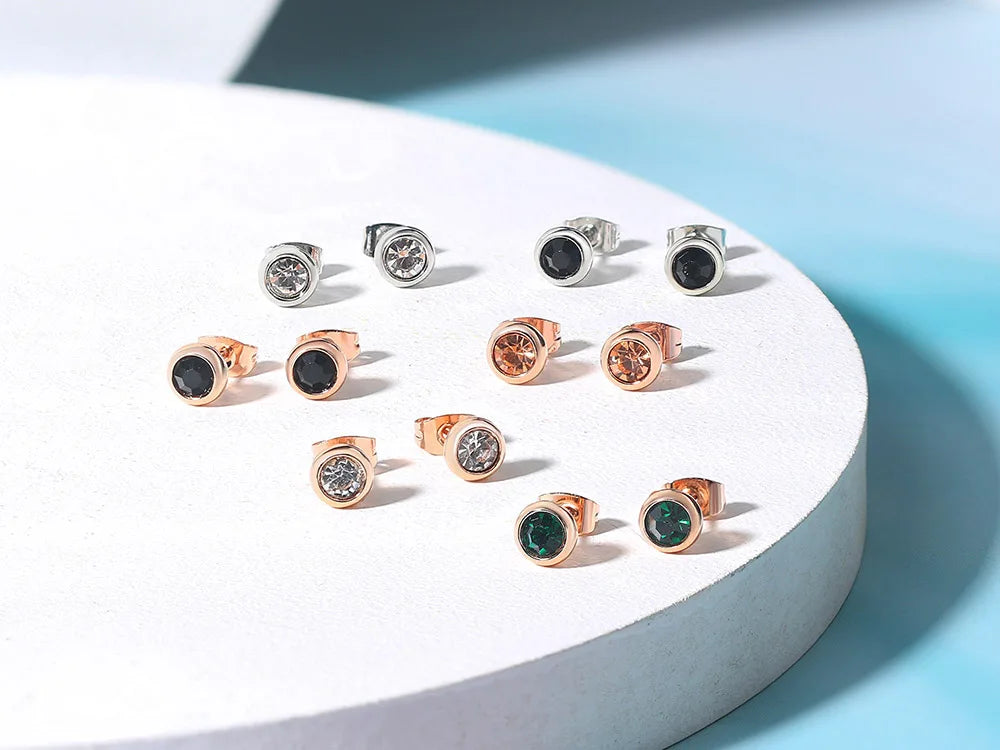 Classic Modern Cubic Zirconia Stud Earrings For Women Simple Rose Gold Color Women's Earing Accessories Fashion Jewelry E270