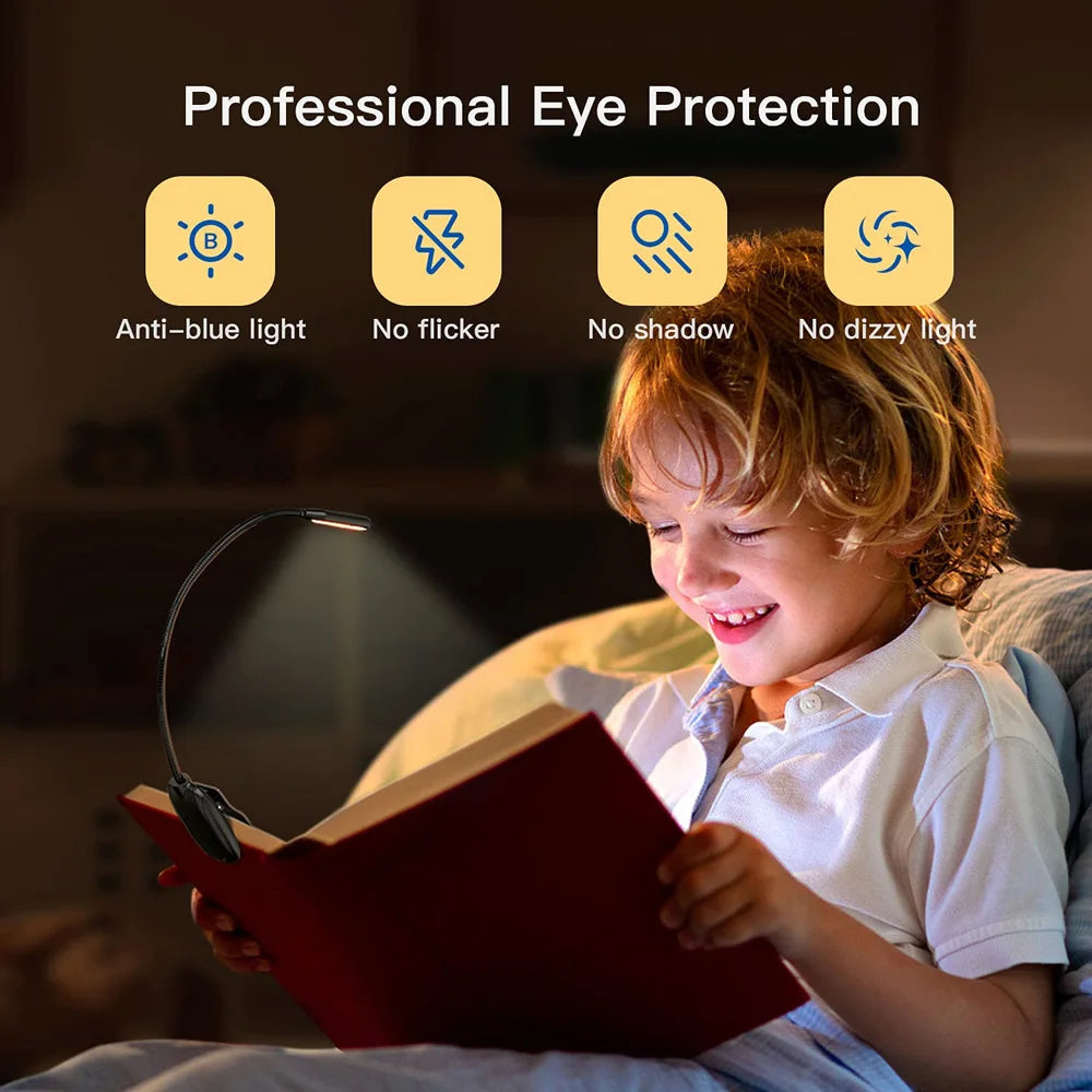Rechargeable Book Reading Light Lamp, LED Book Light for Reading in Bed - Eye Caring Adjustable Brightness 3 Color Temperatures