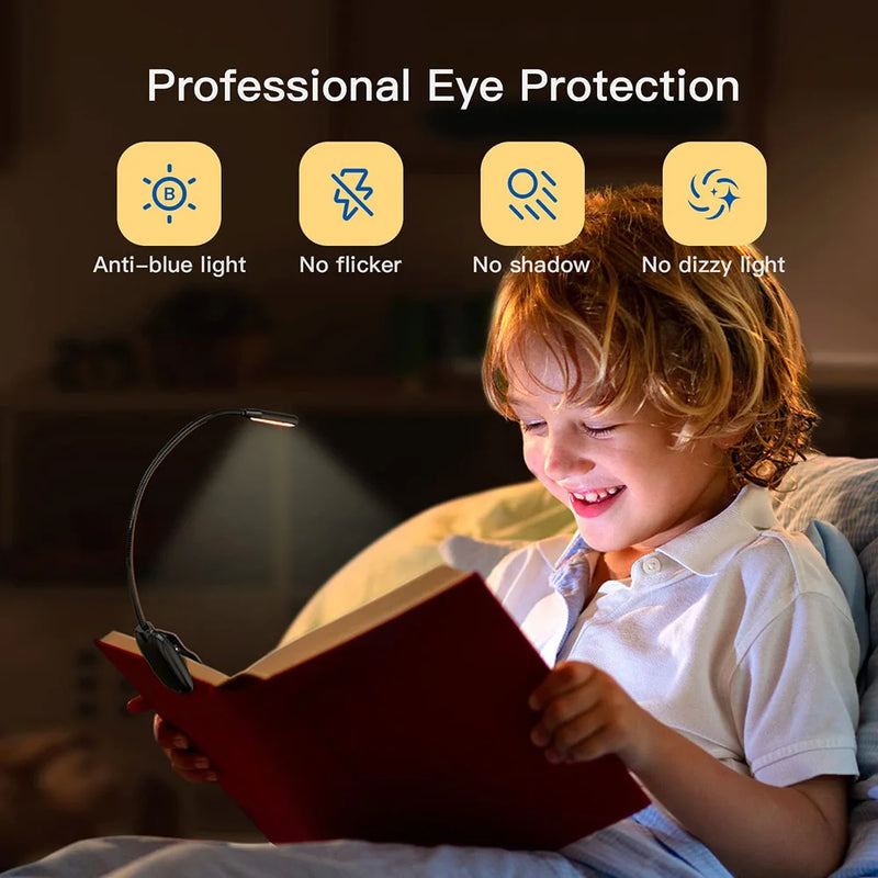 Rechargeable Book Reading Light Lamp, LED Book Light for Reading in Bed - Eye Caring Adjustable Brightness 3 Color Temperatures