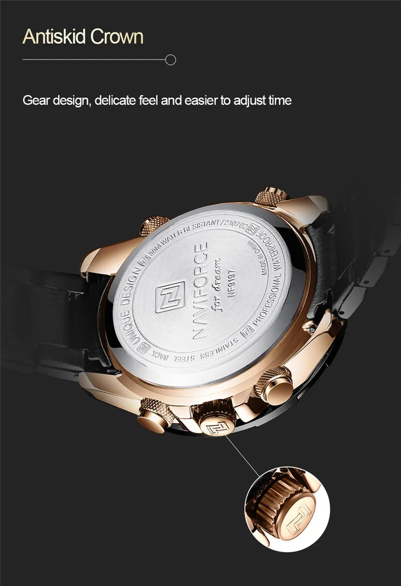 NAVIFORCE Top Brand Luxury Classic Men's Watch Quartz Digital Male Clock Military Sport Silver Stainless Steel Man Wristwatch 9197