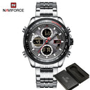 NAVIFORCE Top Brand Luxury Classic Men Watch Quartz Digital Male Clock Military Sport Silver Stainless Steel Man Wristwatch 9197