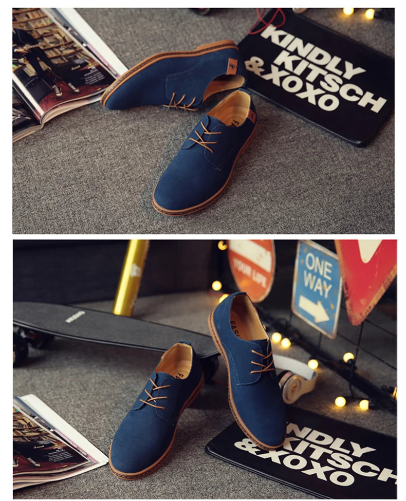 2024 Spring Suede Leather Men's Oxford Casual Shoes Classic Sneakers Comfortable Footwear Dress Shoes Large Size Flats