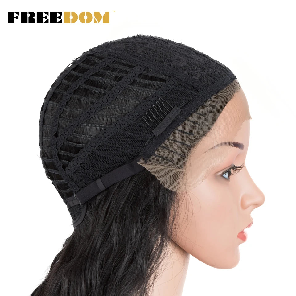 FREEDOM Synthetic Lace Front Wig Long Deep Wavy Ombre Blonde Ginger Lace Wigs For Black Women Heat Resistant Cosplay Wigs