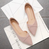 Women Flats Pink Black Pure Color Plus Small Size 33 34 Large 41 42 43 44 Suede Leather Pointed Toe Office Lady Flat Heel Shoes