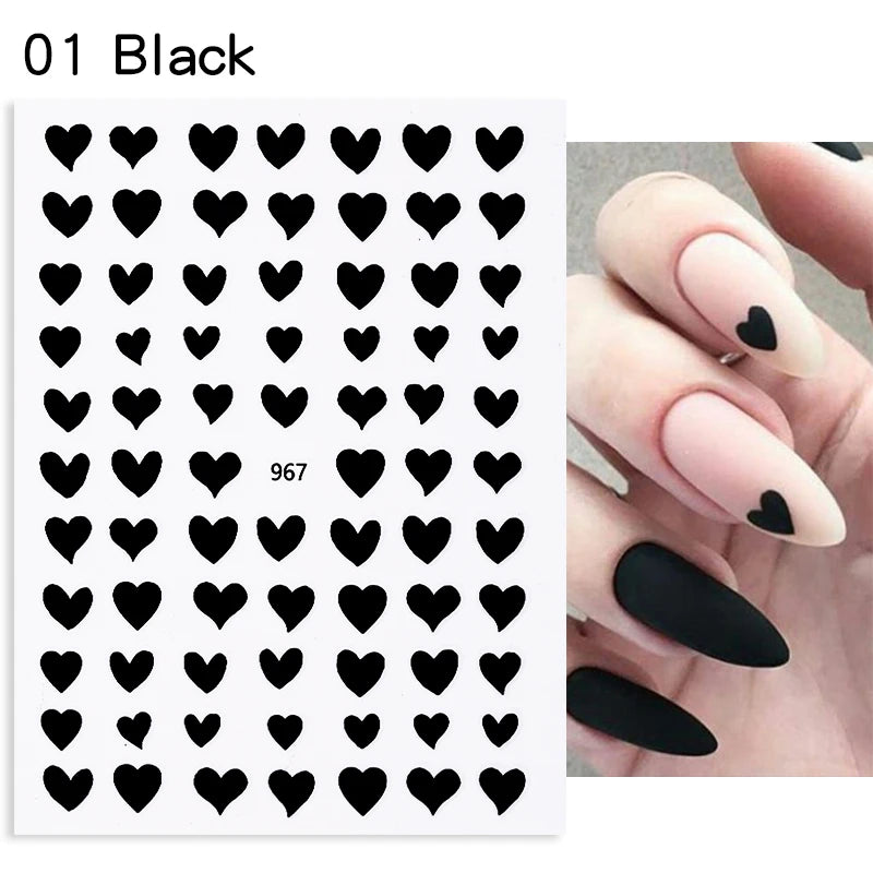 1Sheet 3D Red Heart Laser Nail Sticker Black Letter Star Line Self-Adhesive Slider Valentine's Day Series Nail Decals Decoration
