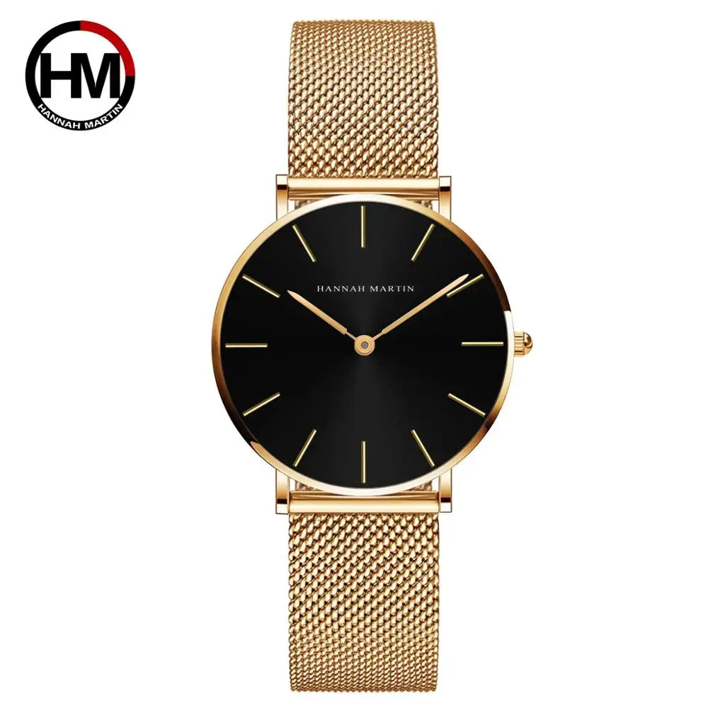 HANNAH MARTIN Women Watch Nordic Minimalist Japan Quartz Movement 3Bar Waterproof Women 36mm Full Rose Gold Dropshipping Watches