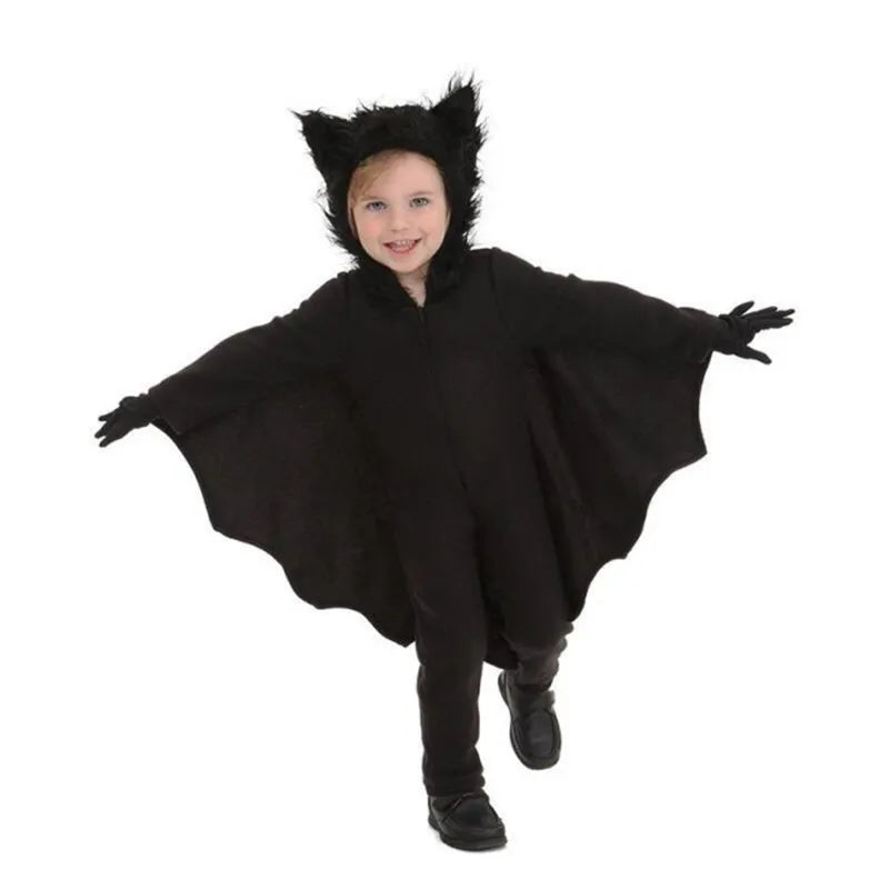 Disfraz con capucha de murciélago vampiro Unisex para niños, mono de cosplay sexy para niños, conjunto de disfraz de Halloween, guante, Vestidos de fiesta