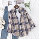 Casual Women's Plaid Shirt 2025 Spring Autumn New Ladies Loose Blouse and Tops Female Long Sleeve Shirts Fresh Checked Clothes
