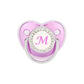 Chupete morado metalizado con tapa, chupete de silicona sin BPA, nombre con inicial, chupete mordedor, regalo para baby shower 