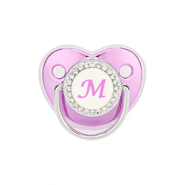 Chupete morado metalizado con tapa, chupete de silicona sin BPA, nombre con inicial, chupete mordedor, regalo para baby shower 