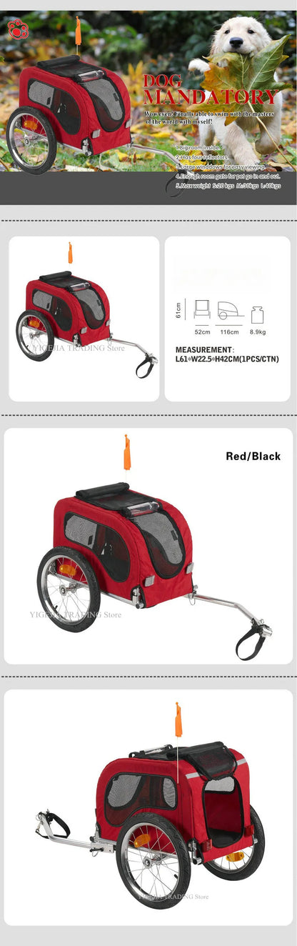 16Inch Air-Filled Wheel Pet Bicycle Trailer For Small Dog & Cat With a Hitch Linker, Metal Frame Carrier Suggest Load 20KG