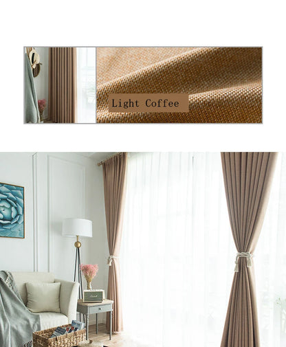 350cm Height Custom Made Thickened Solid Color Faux Linen Curtain 80%-90% Blackout Curtains For Bedroom Living Room Blackout