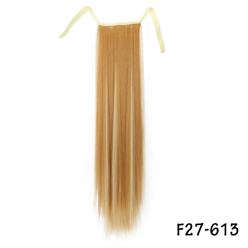32inches Synthetic Ponytail Hair Extension Clip in Fake Wig Hairpiece Blonde Wrap Around Pigtail Long Smooth Overhead Pony Tail
