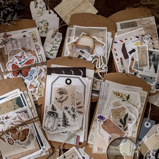 Retro Vintage Scrapbooking Kit Kraft Paper Card Tag Rope Material Scrapbook Sets for Journaling Handiwork Hobby Decoration