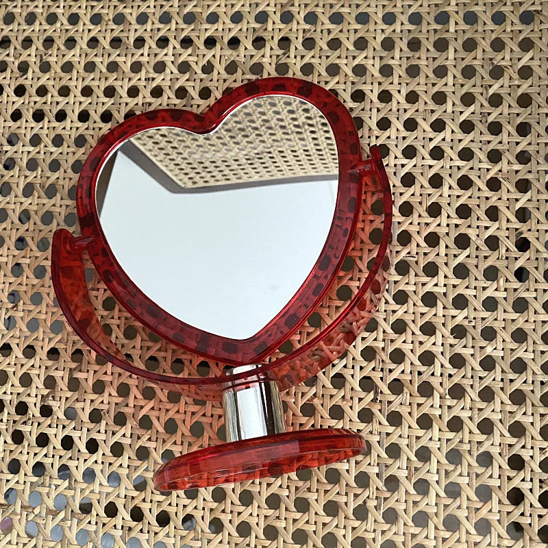 INS Korean Style Heart Shaped Cosmetic Mirror Acrylic Transparent Base Makeup Mirror Double Side Home Bedroom Desktop Mirror