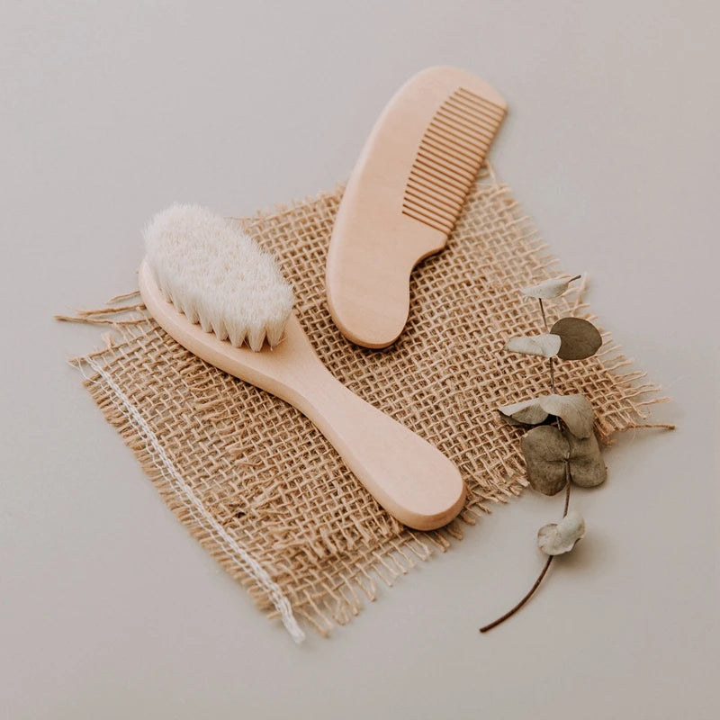 Newborn Baby Natural Wooden Boys Girls Soft Wool Hair Brush Head Comb Infant Head Massager Portable Bath Brush Comb For Kids